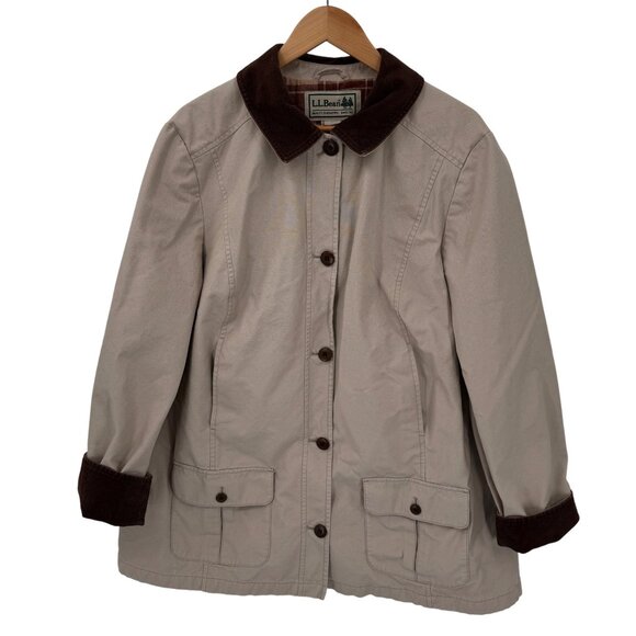 LL Bean Barn Chore Coat Mens 2X Tan Brown Cotton Corduroy Trim Flannel Lined VTG - Picture 1 of 14